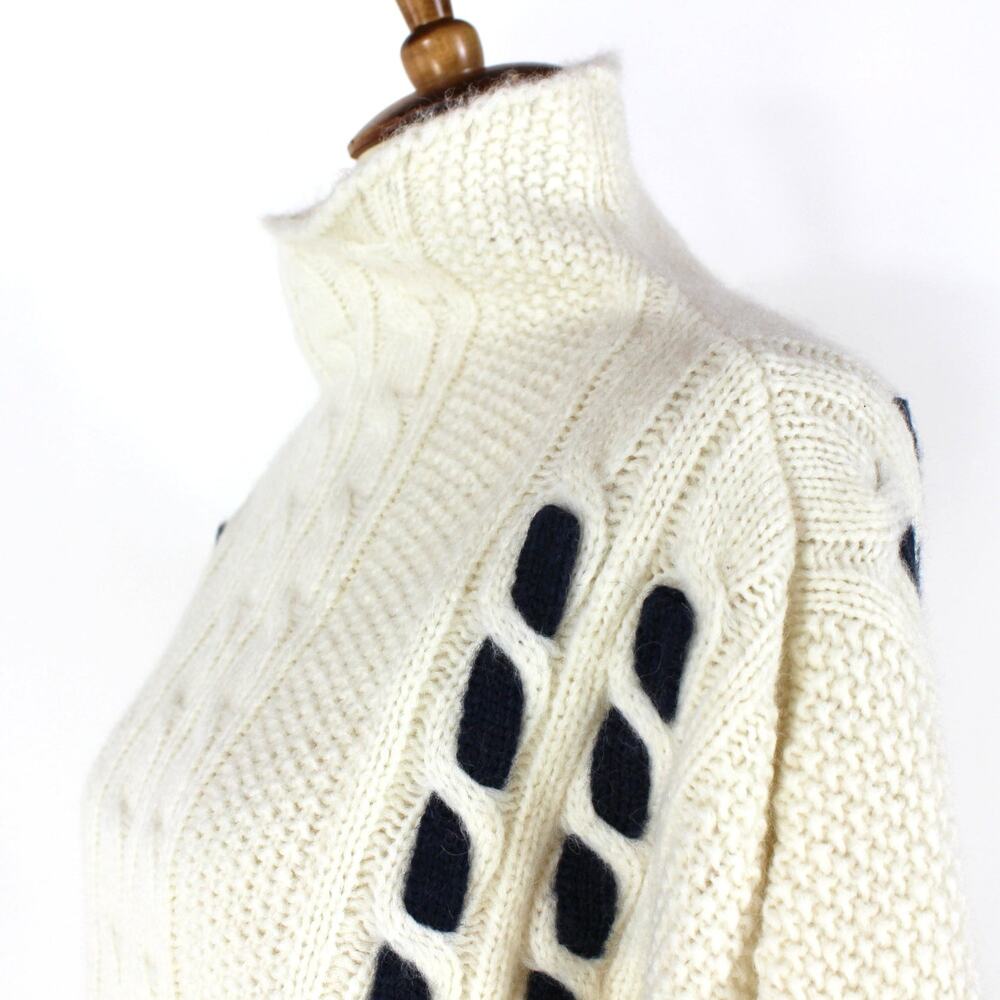 ANINE BING Ivory Navy Alpaca Cable Knit Lewis Sweater S NEW Wool Boxy Pullover - Picture 3 of 6